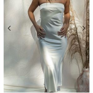 Satin Midi Slip Dress in Cream